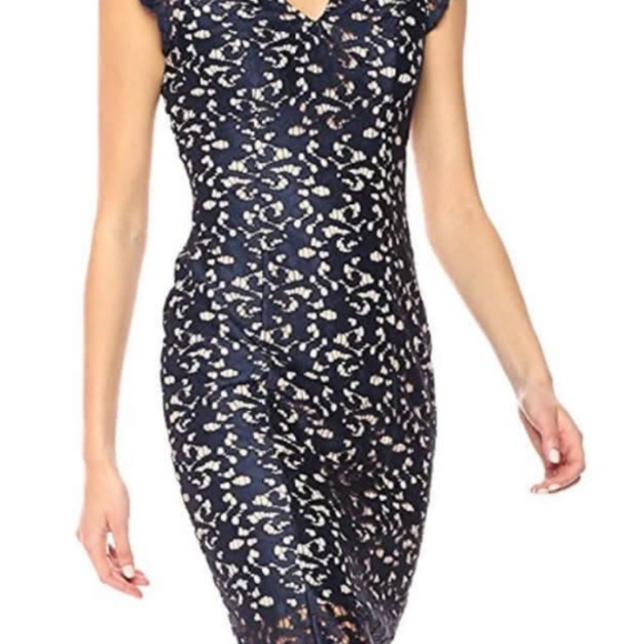 Adrianna Papell Navy and cream Lace Midi Dress - Picture 1 of 9